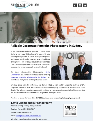 Reliable Corporate Portraits Photography in Sydney