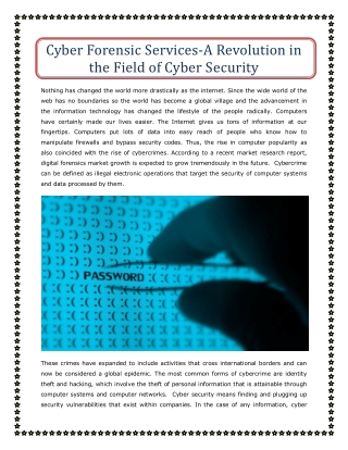 Cyber Forensic Services: A Revolution in the Field of Cyber Security
