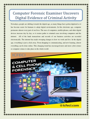 Computer Forensic Examiner Uncovers Digital Evidence of Criminal Activity
