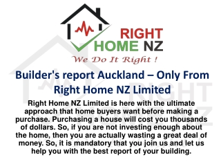 Builder's report Auckland – Only From Right Home NZ Limited