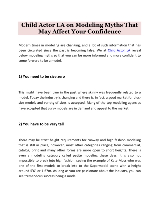 Child Actor LA on Modeling Myths That May Affect Your Confidence