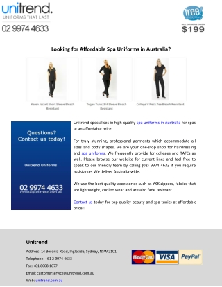 Looking for Affordable Spa Uniforms in Australia?