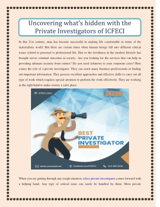 Uncovering what’s hidden with the Private Investigators of ICFECI