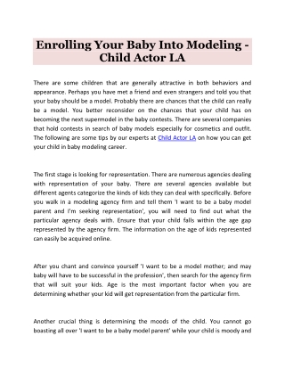 Enrolling Your Baby Into Modeling - Child Actor LA