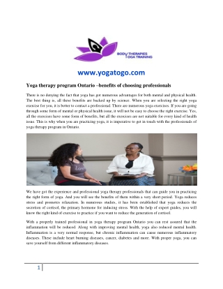 Yoga therapy program Ontario –benefits of choosing professionals