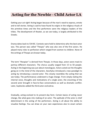 Acting for the Newbie - Child Actor LA