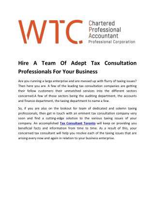 Hire A Team Of Adept Tax Consultation Professionals For Your Business