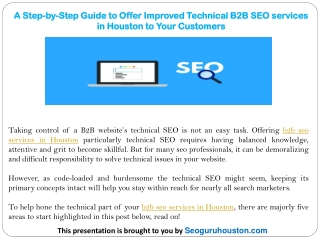 A Step-by-Step Guide to Offer Improved Technical B2B SEO services in Houston to Your Customers