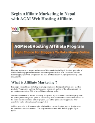 Begin Affiliate Marketing in Nepal with AGM Web Hosting Affiliate.