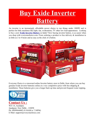 Buy Exide Inverter Battery