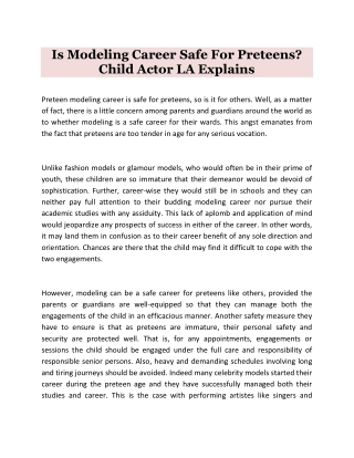 Is Modeling Career Safe For Preteens? Child Actor LA Explains