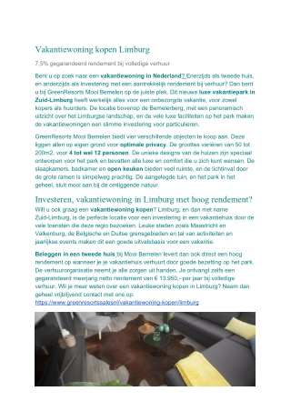 Vakantiewoning kopen Limburg - Green Resorts Sales