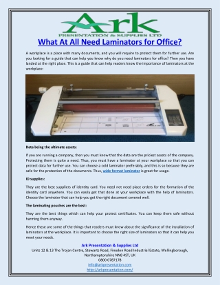 What At All Need Laminators for Office?