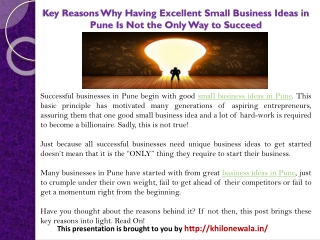 Key Reasons Why Having Excellent Small Business Ideas in Pune Is Not the Only Way to Succeed