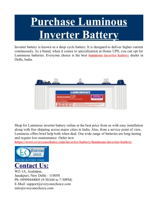Purchase Luminous Inverter Battery