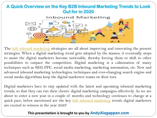 A Quick Overview on the Key B2B Inbound Marketing Trends to Look Out for in 2020