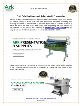 Print Finishing Equipment Online at ARK Presentation