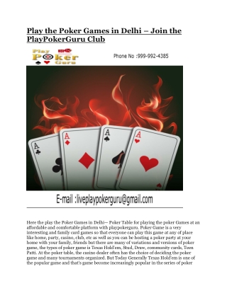 Play the Poker Games in Delhi – Join the PlayPokerGuru Club