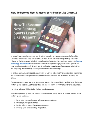 How To Become Next Fantasy Sports Leader Like Dream11