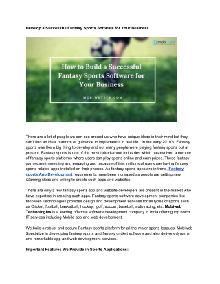 Develop a Successful Fantasy Sports Software for Your Business