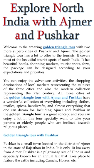 Explore North India with Ajmer and Pushkar