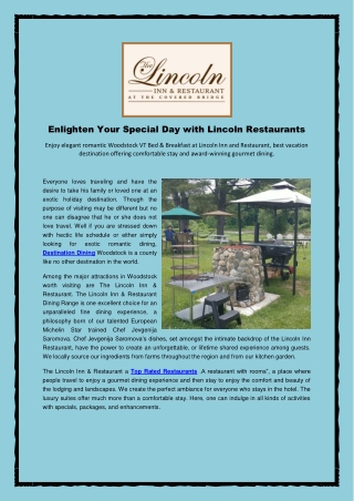 Enlighten Your Special Day with Lincoln Restaurants