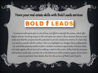 Bold Leads - Hone your real estate skills with bold leads services