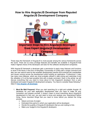 How to Hire AngularJS Developer from Reputed AngularJS Development Company