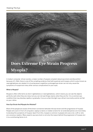Healing The Eye: Does Extreme Eye Strain Progress Myopia?