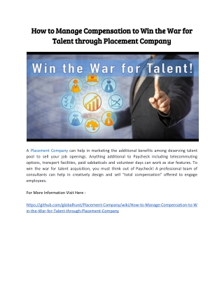 How to Manage Compensation to Win the War for Talent through Placement Company
