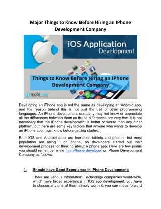 Major Things to Know Before Hiring an iPhone Development Company