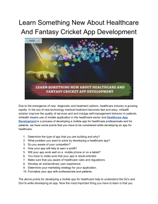 Learn Something New About Healthcare And Fantasy Cricket App Development