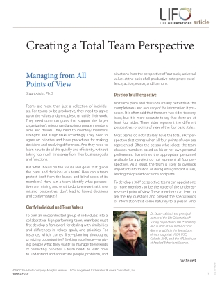 Creating a Total Team Perspective - Managing from All Points of View
