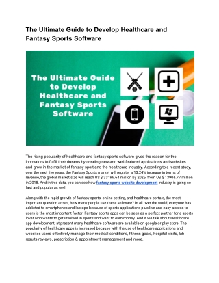 The Ultimate Guide to Develop Healthcare and Fantasy Sports Software