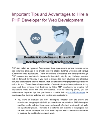 Important Tips and Advantages to Hire a PHP Developer for Web Development