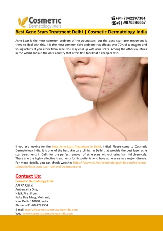 Best Acne Scars Treatment In Delhi-Cosmetic Dermatology India