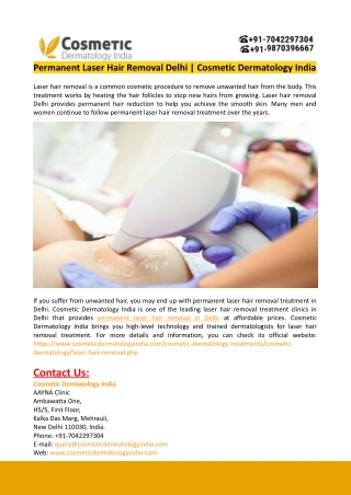 Permanent Laser Hair Removal Delhi-Cosmetic Dermatology India