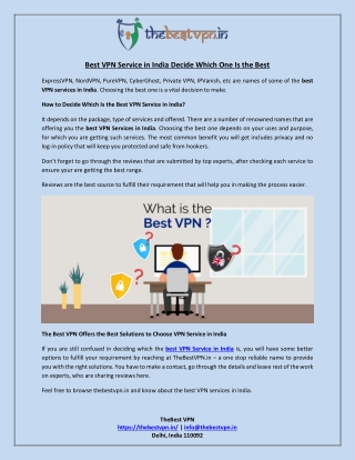 Best VPN Service in India Decide Which One Is the Best