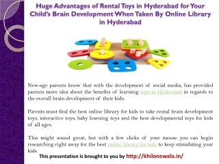 Huge Advantages of Rental Toys in Hyderabad for Your Child’s Brain Development When Taken By Online Library in Hyderabad