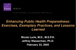 Enhancing Public Health Preparedness: Exercises, Exemplary Practices, and Lessons Learned