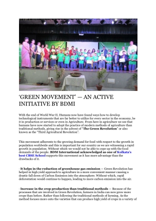 ‘GREEN MOVEMENT’ — AN ACTIVE INITIATIVE BY BDMI