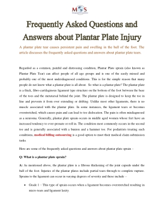 Frequently Asked Questions and Answers about Plantar Plate Injury