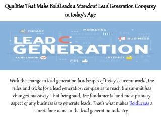 Qualities That Make BoldLeads a Standout Lead Generation Company in today’s Age