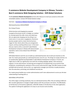 E commerce Website Development Company in Ottawa, Toronto – Best E-commerce Web Designing Solution - SVR Global Solution