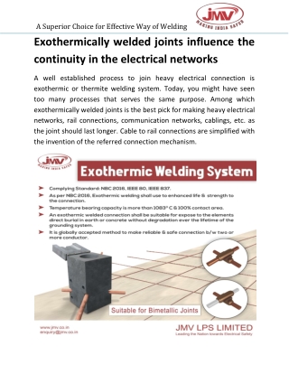 Exothermically welded joints influence the continuity in the electrical networks