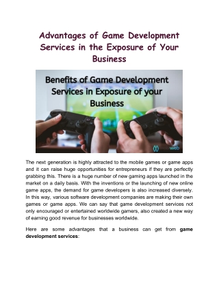 Advantages of Game Development Services in the Exposure of Your Business