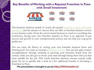 Key Benefits of Working with a Reputed Franchise in Pune with Small Investment