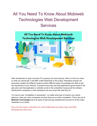 All You Need To Know About Mobiweb Technologies Web Development Services