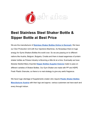 Best Stainless Steel Shaker Bottle & Sipper Bottle at Best Price