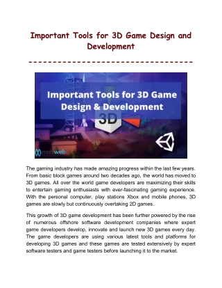 Important Tools for 3D Game Design and Development